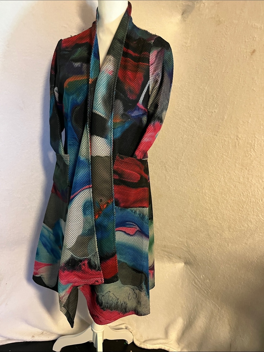 Radzoli Multicolor Abstract Draped Trench Coat